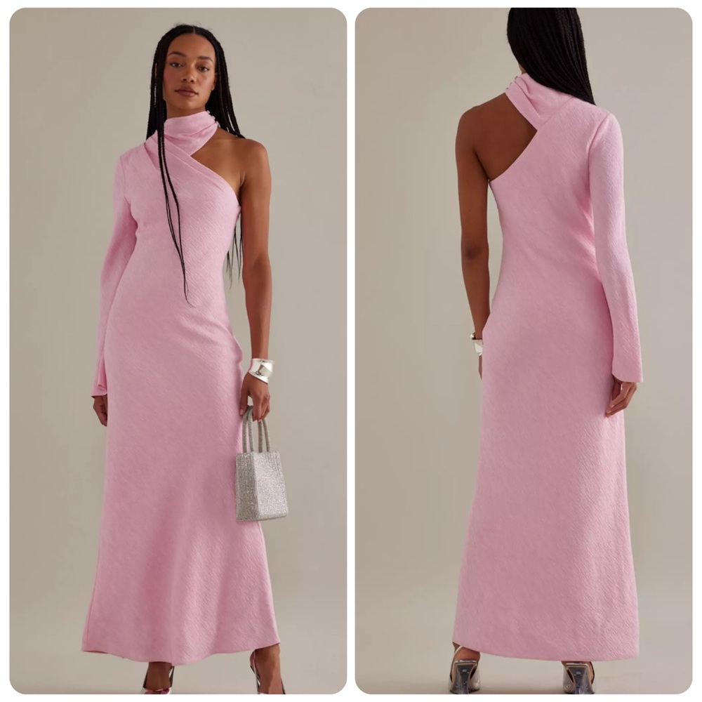 NWT Significant‎ Other Eryn Ruched One Shoulder Maxi Dress Pink Anthro US 4